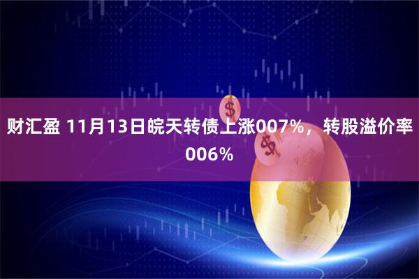 财汇盈 11月13日皖天转债上涨007%，转股溢价率006%