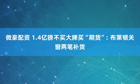 微豪配资 1.4亿镑不买大牌买“期货”: 布莱顿关窗两笔补货